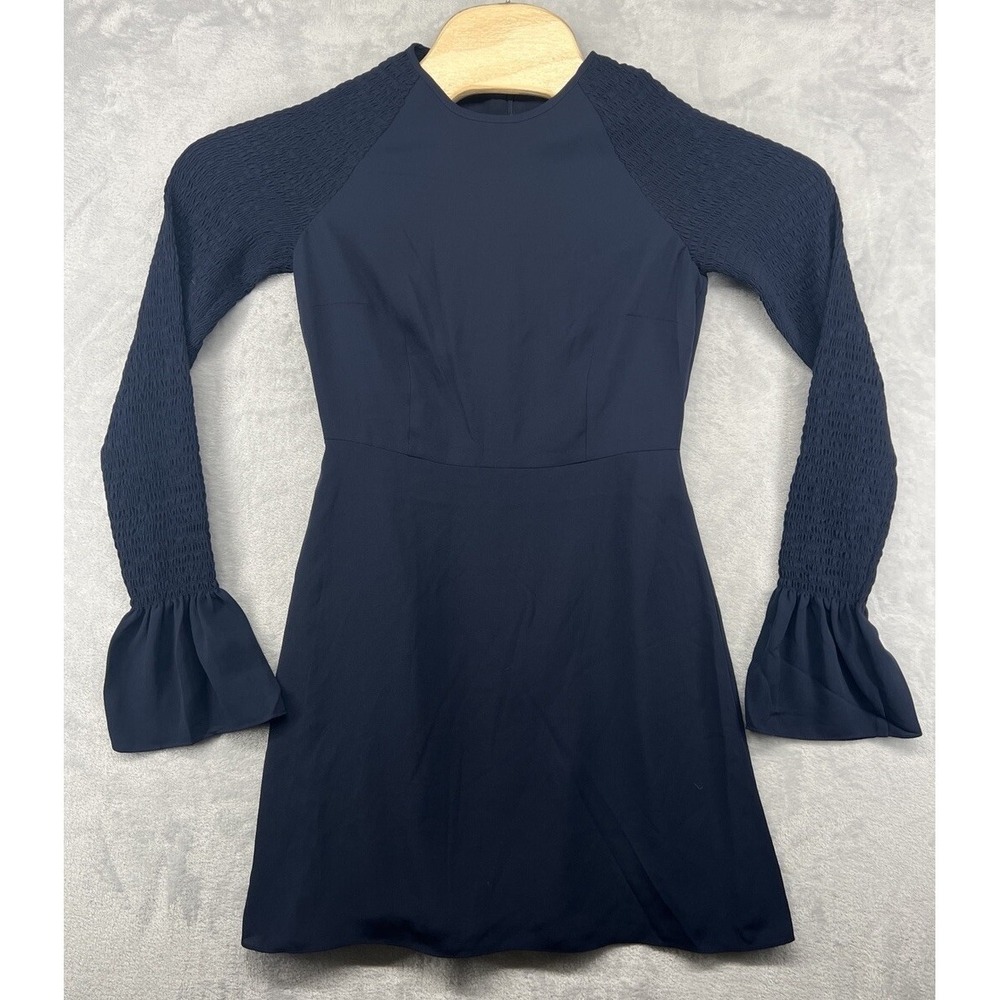 LIKELY Victoria Smocked Bell Sleeve Mini Dress‎ Navy Blue Women's Size 2 NWT